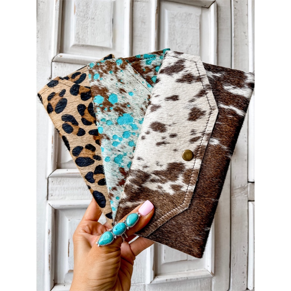 Hair on western cowhide wallet checkbook